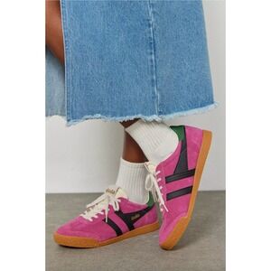 Gola Pink and Black Suede Classic Athletic Sneakers with Gum Sole